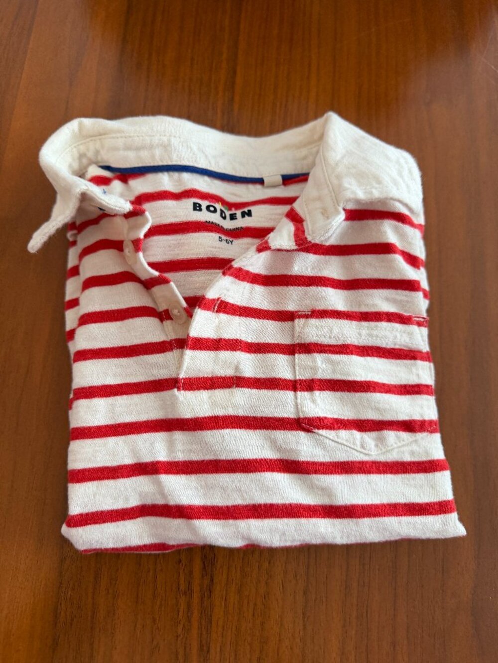 Mini Boden Boys Red and White Striped Polo / Size 5-6